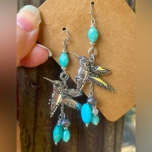 Silver and Turquoise Hummingbird Earrings